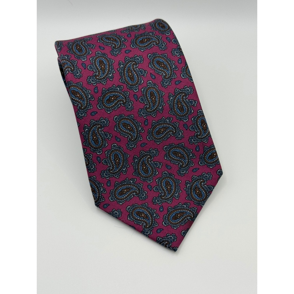 Ferrell Reed Silk Tie 3.25" Paisley Pink Magenta Hand Printed England Nordstrom